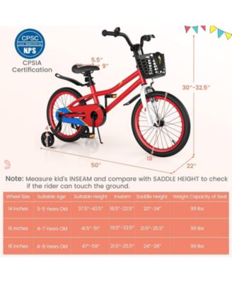 18 Inch Kids Bike with Removable Training Wheels and Adjustable Seat, Red