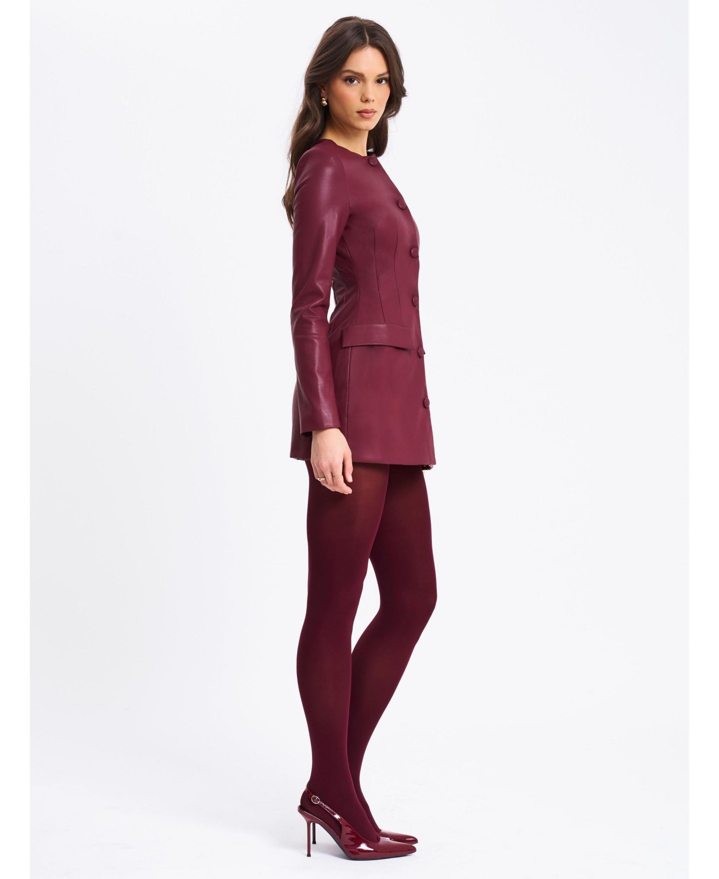 Женское платье Miss Circle Women Baila Burgundy Faux Leather Blazer Mini, цвет: Тёмный бордовый — фото 8