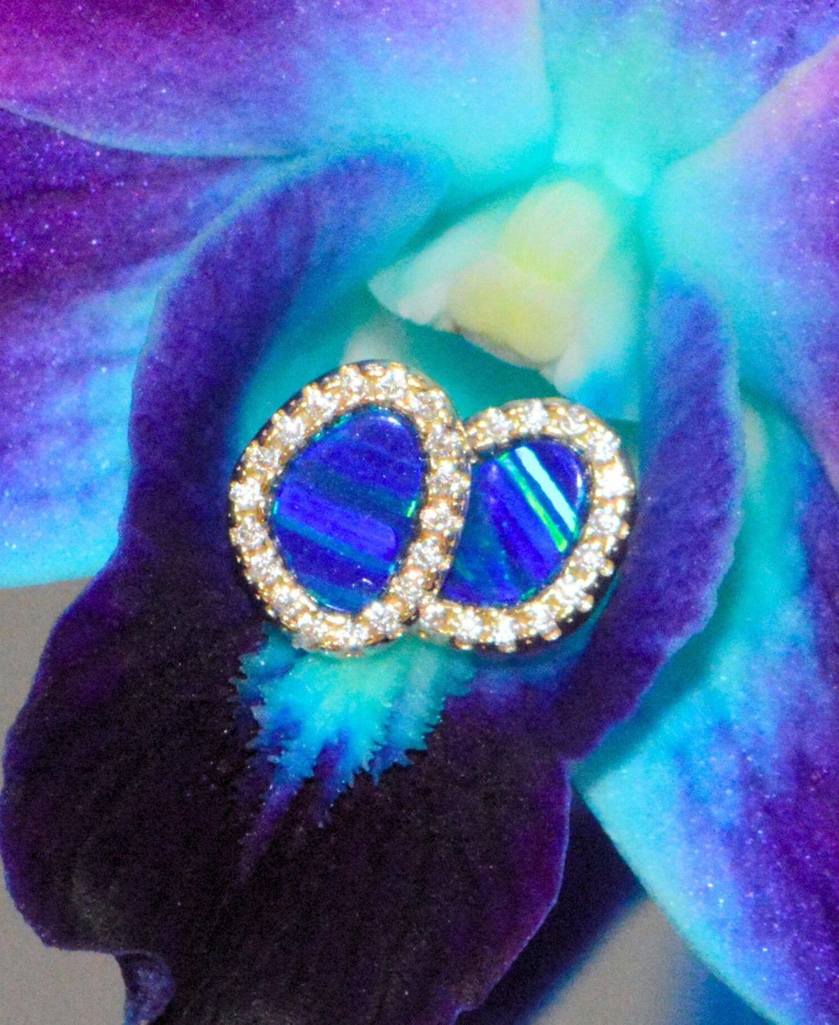 Kamaria Pebble Stud Earrings With Lab-grown Opal In 14k Gold Plated Sterling Silver In Blue