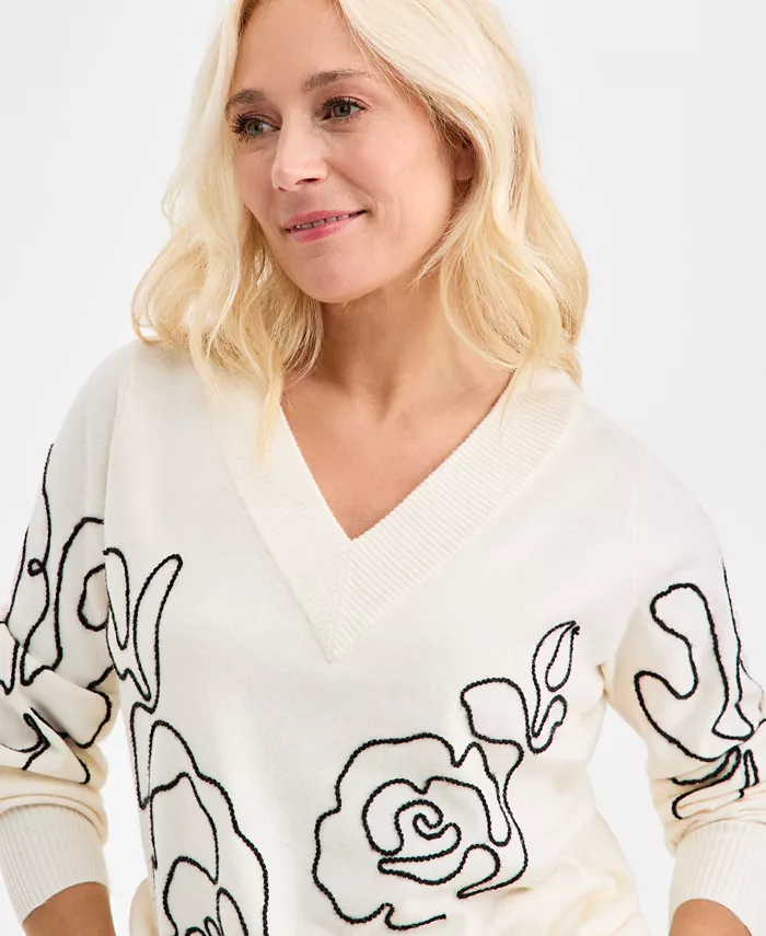 Petite Embroidered Soutache Long-Sleeve Sweater - thumbnail 6