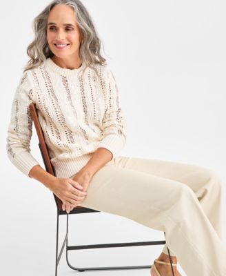 Petite Texture Shine Long-Sleeve Sweater, Macy's Exclusive