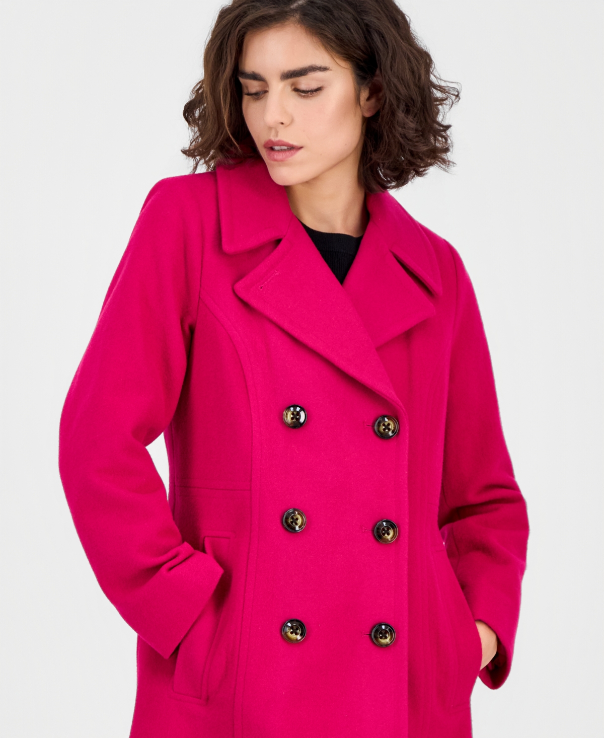 Anne Klein Women's Double-breasted Peacoat, Exclusively At Macy's In Pink