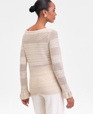 Women's Long Sleeve Sheer Stripe Sweater