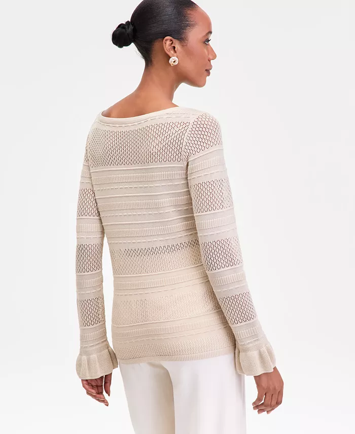 Women's Long Sleeve Sheer Stripe Sweater - thumbnail 6