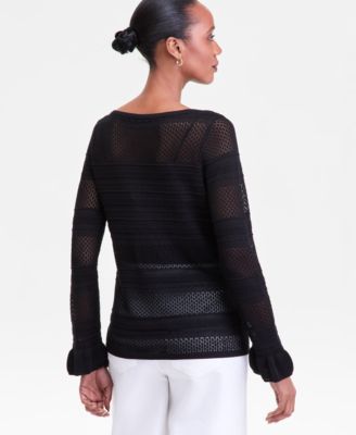 Women's Long Sleeve Sheer Stripe Sweater