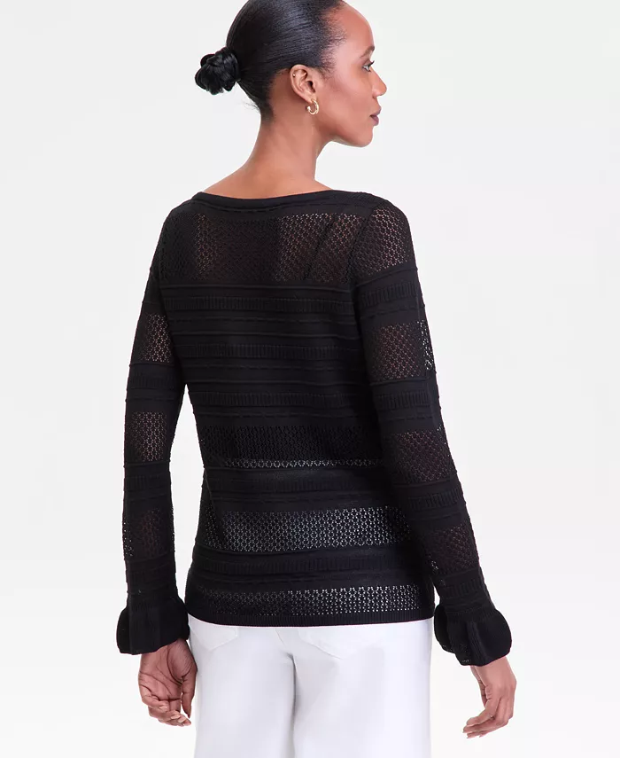 Women's Long Sleeve Sheer Stripe Sweater - thumbnail 10