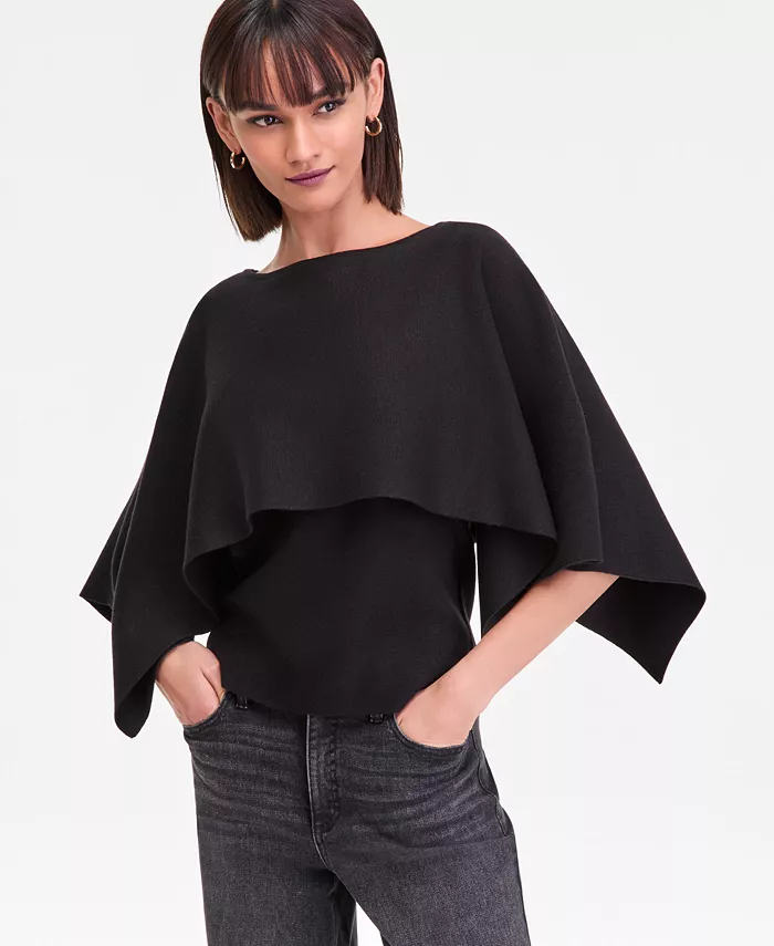 Women's Asymmetrical Cape Overlay Sweater