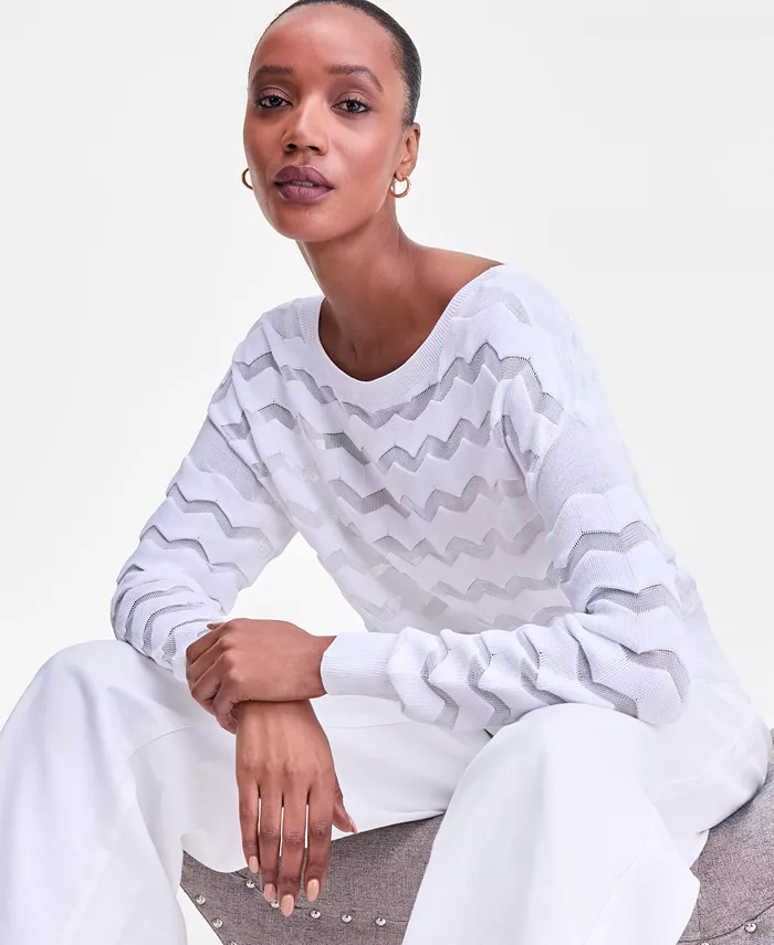 Women's Sheer Chevron Stripe Sweater - thumbnail 5