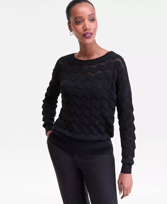 Women's Sheer Chevron Stripe Sweater - thumbnail 9