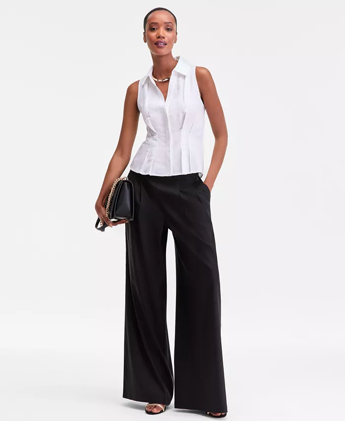 Women's Sleeveless Collared Linen Button-Down Shirt - thumbnail 8