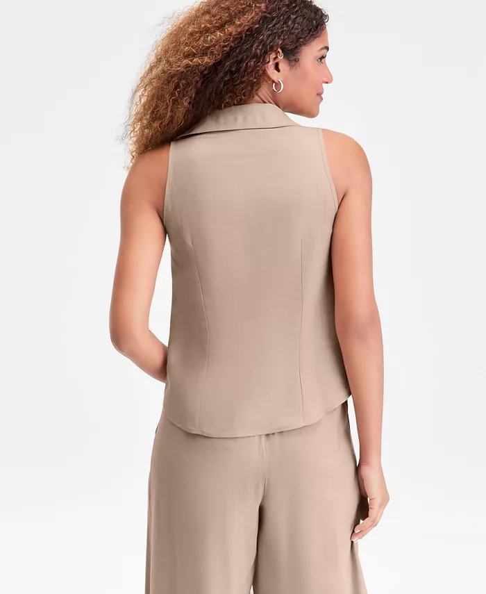 Women's Sleeveless Collared Linen Button-Down Shirt - thumbnail 2