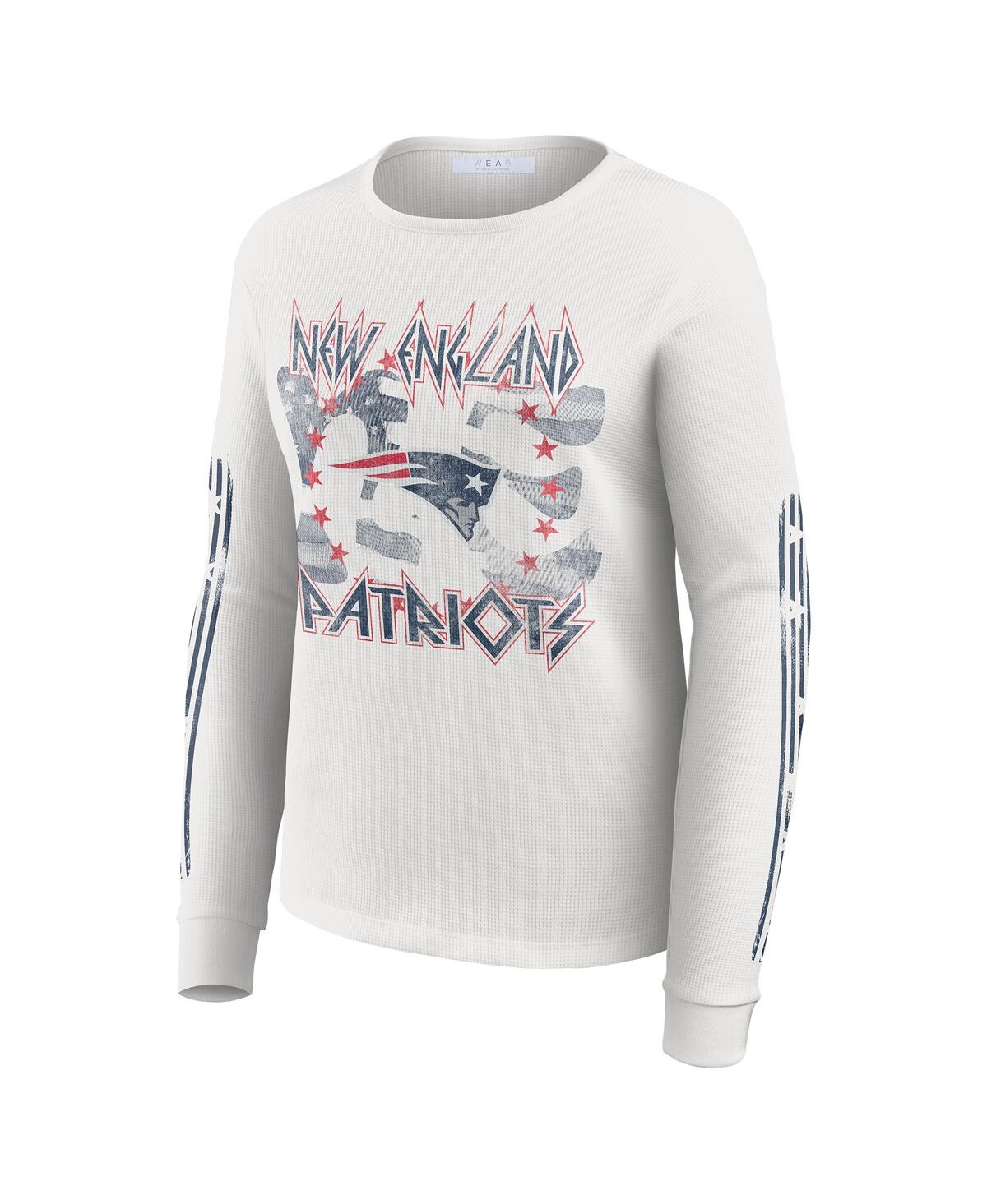 Wear By Erin Andrews Women's White New England Patriots Graphic Waffle Long-sleeve T-shirt In White