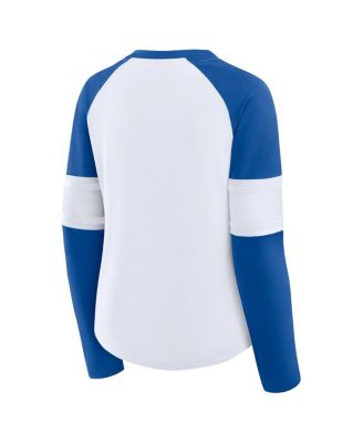 Women's White/Royal Los Angeles Dodgers Blitz Package Raglan Lace-Up V-Neck Long Sleeve T-Shirt