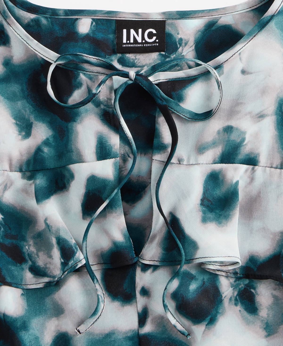 I.n.c. International Concepts Women's Printed Ruffle-Trim Split-Neck Blouse, Macy's Exclusive
