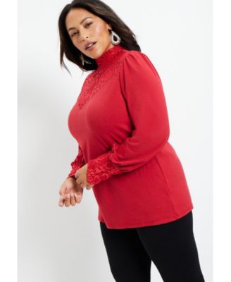 Women's June + Vie Lace Yoke Mockneck Top