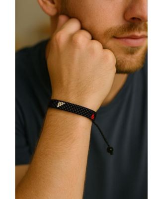 Silent Strength Beaded Bracelet – Black with Red & White Triangles