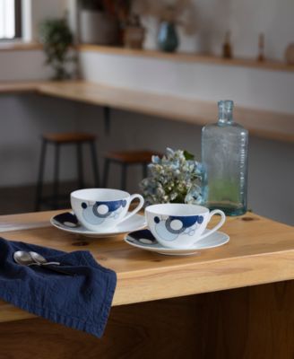 Frank Lloyd Wright Imperial Cabaret Blue Set of 2 (4-Pieces) Cups, 7 oz. & Saucers