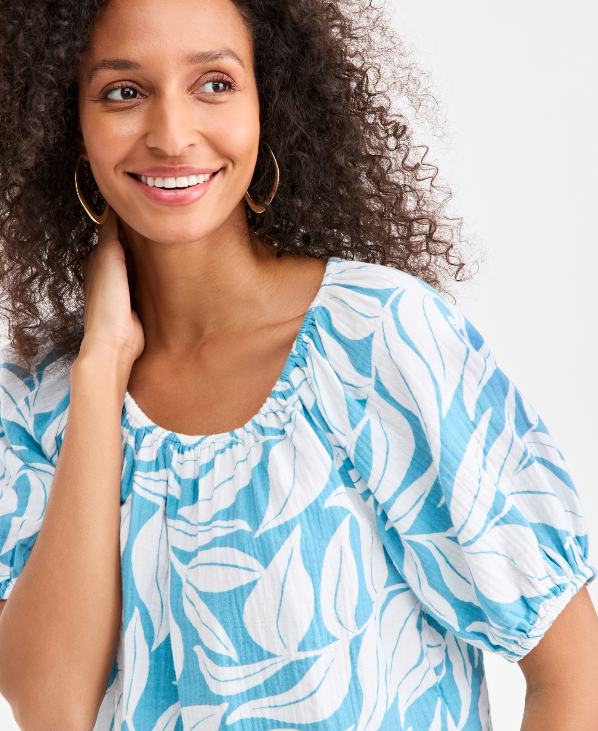 Style & Co Women's Cotton Gauze Solid-Color Bubble Top, Macy's Exclusive