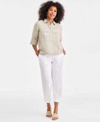 Petite Elbow-Sleeve Utility Pop-Over Shirt, Macy's Exclusive