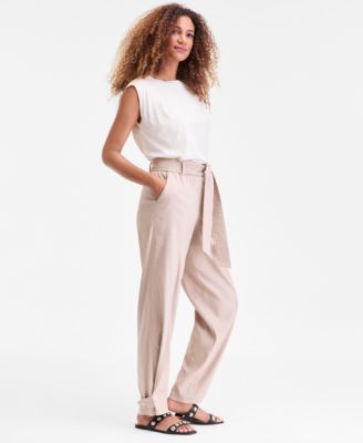 Women's High-Rise Belted Tapered Pants, Macy's Exclusive