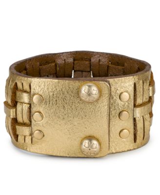 Antique-Like Gold-Tone Woven Snap Cuff Bracelet