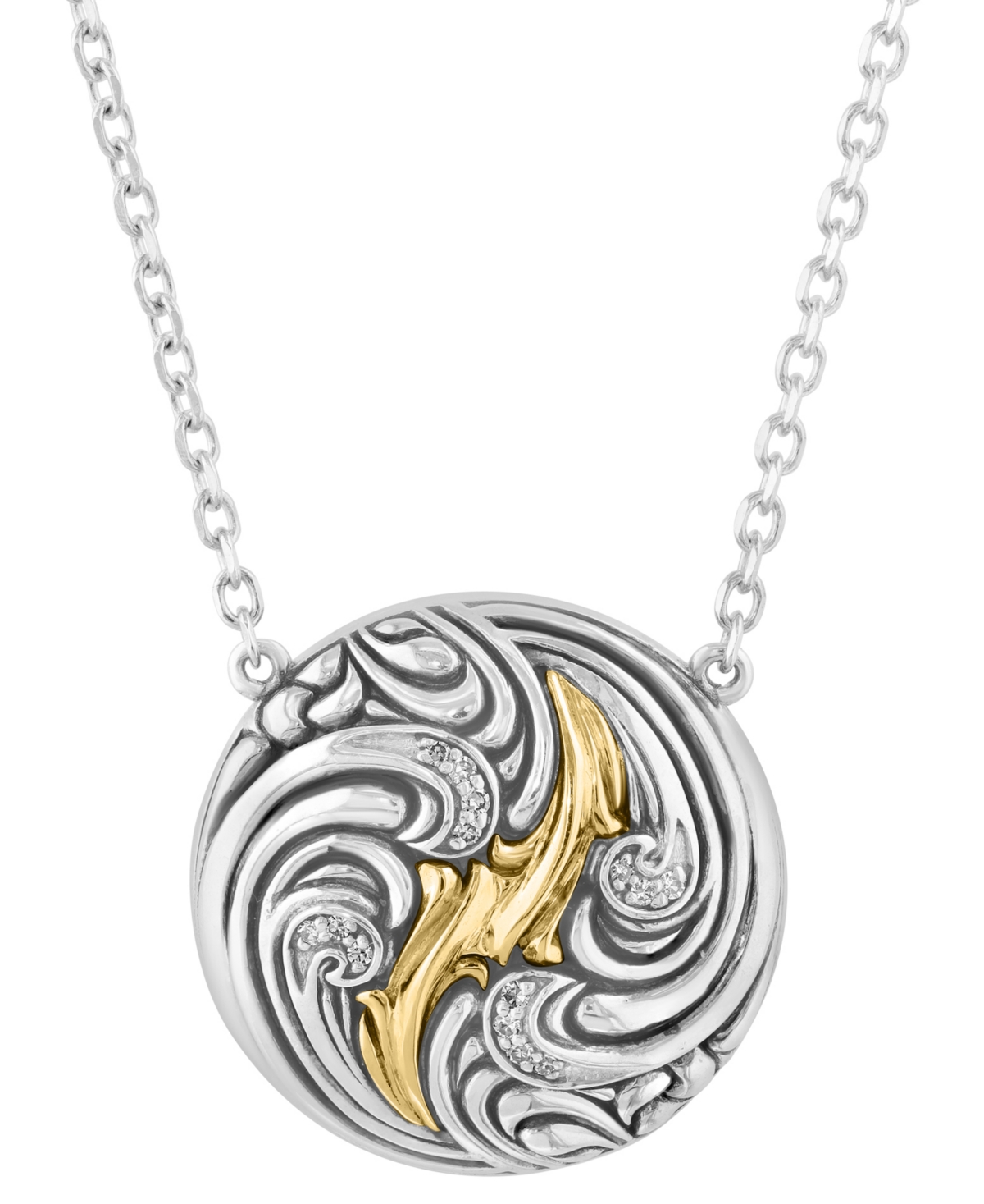 Effy Collection Diamond Accent Necklace In Sterling Silver And 14k Yellow Gold In Silver