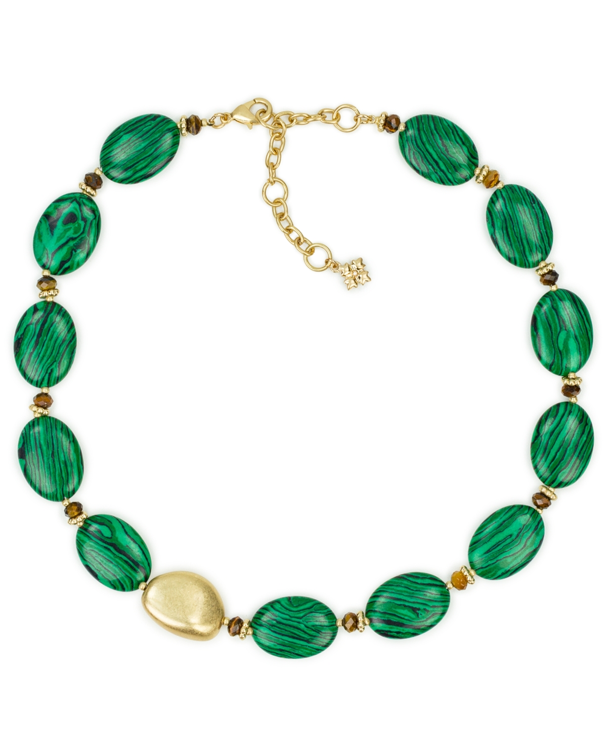 Patricia Nash Oval Bead Green And Worn Gold-tone Necklace In Green