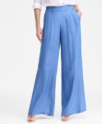Women's Chambray Pull-On Wide-Leg Pants, Macy's Exclusive