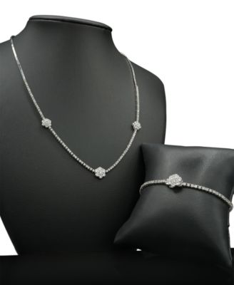 Diamond Tennis Flower Necklace (2-1/2 ct. t.w.) in 14K White Gold, Macy's Exclusive