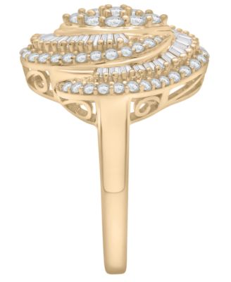 Diamond Baguette & Round Cluster Ring (1 ct. t.w.) in 14K Yellow Gold, Macy's Exclusive