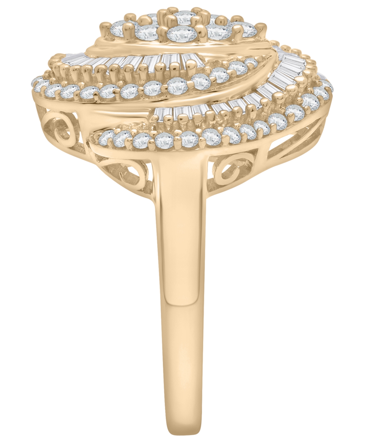 Wrapped In Love Diamond Round (0.71 Ct. T.w.) And Baguette (0.29 Ct. T.w.) Cluster Ring In 14k Yellow Gold In Gold