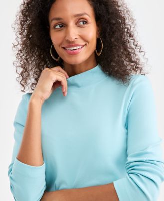 Women's Cotton Mock-Neck Long-Sleeve Tee, Created for Macy's