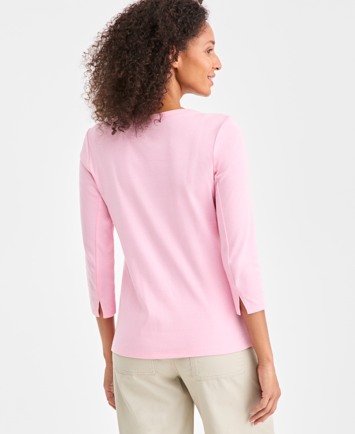Style & Co Women's Pima Cotton 3/4-sleeve Boat-neck Top, Created For Macy's In Pink