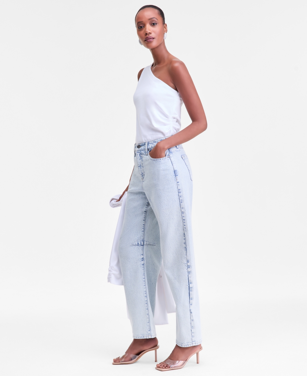 Inc International Concepts Women's High-rise Barrel-leg Jeans, Macy's Exclusive In Blue