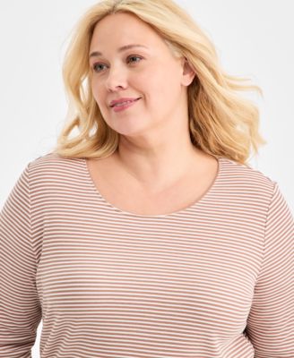 Plus Size Scoop-Neck Long-Sleeve Knit Top, Macy's Exclusive