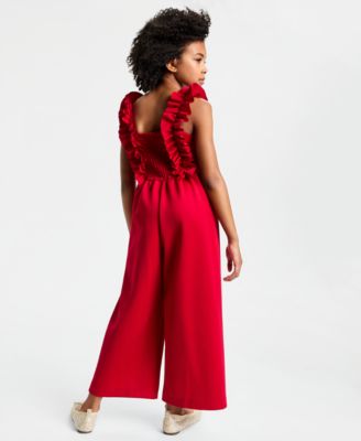 Girls' 7-16 Ruffled Scuba Jumpsuit