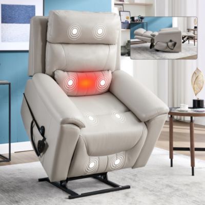 Single Piece Faux Leather Dual Motor Infinite Position Power Lift 8-Point Vibration Massage Lumbar Heating Recliner Chair