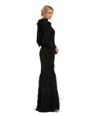 Women's Jersey Long Sleeve High Neck Feather Gown