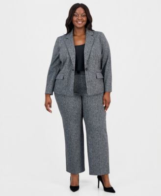Plus Size Herringbone Single-Button Blazer & Pants