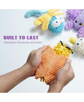 5 PCS Pastel Colors Fuzzy Plush Toys, Colorful Summer Toy, Squeaky Crinkle Cute Dog Toys, Durable Stuffed Toys for All Breeds Outdoorfun