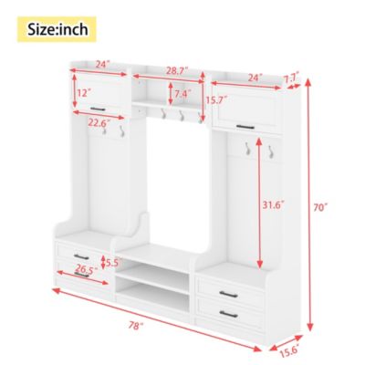 4-in-1 Detachable Hall Tree with Storage and 7 Hooks, Multiple Functions Hallway Coat Rack with Storage Drawers and Cabinet, Shoe Bench