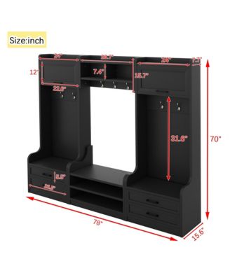 4-in-1 Detachable Hall Tree with Storage and 7 Hooks, Multiple Functions Hallway Coat Rack with Storage Drawers and Cabinet, Shoe Bench
