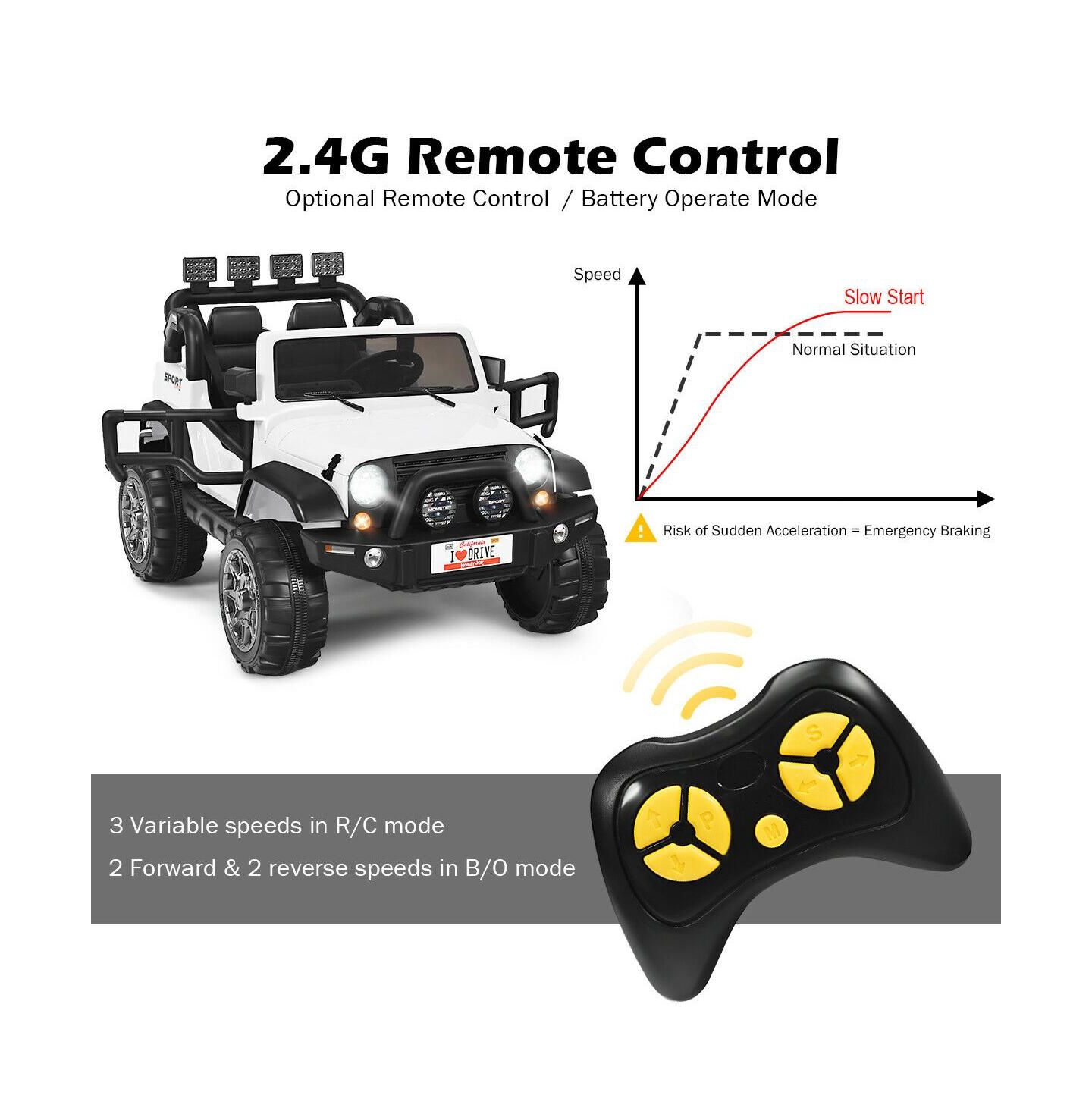 Детская игрушка HONGGE 12V Two-Seater Remote Control Ride-On Truck with LED Headlights, For 2 Players, Ages 3-7, цвет: Белый — фото 7