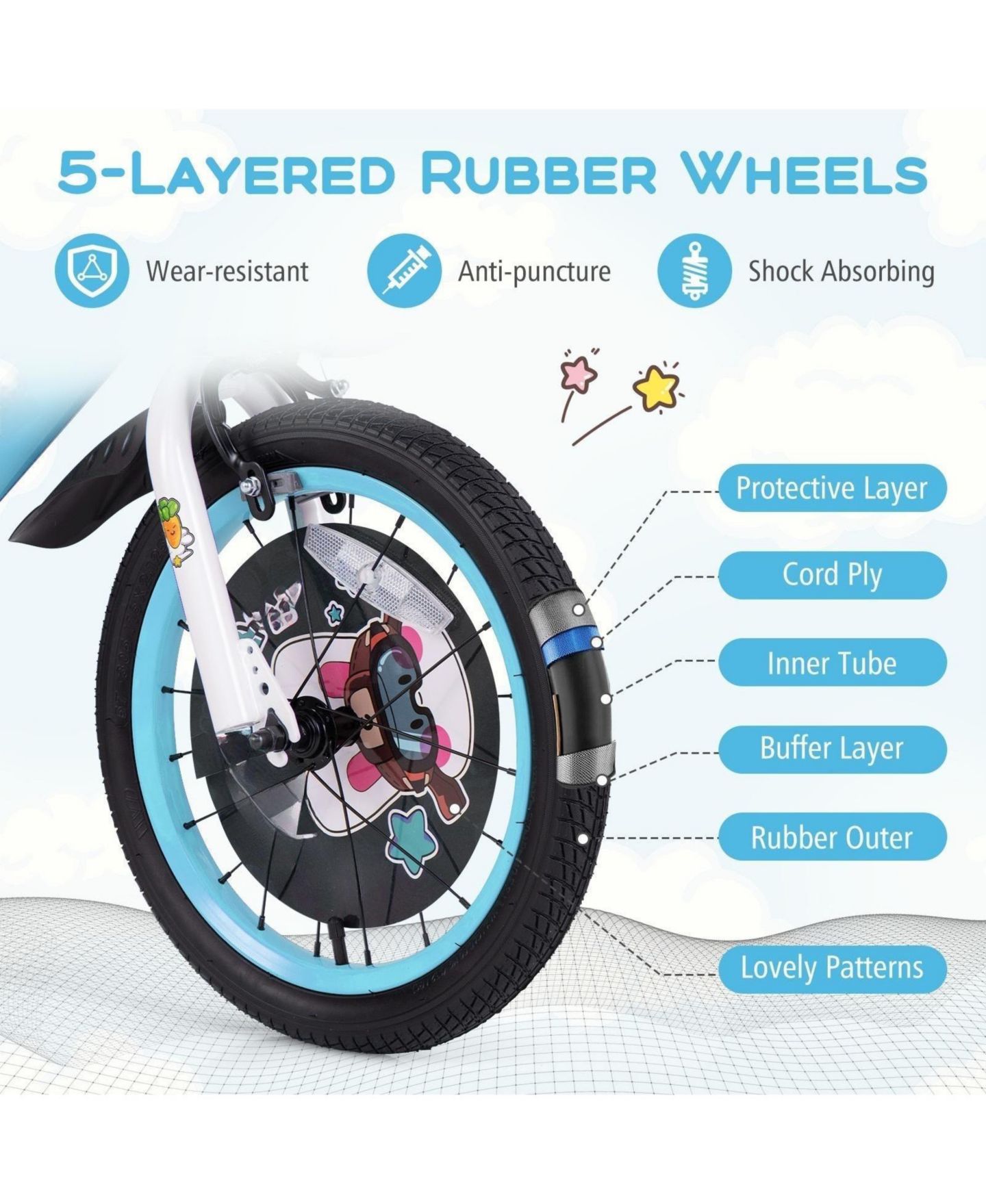 Детская игрушка HONGGE 16 Inch Kids Bike with Training Wheels, Adjustable Handlebar and Saddle, Ages 4–8, цвет: Синий — фото 5