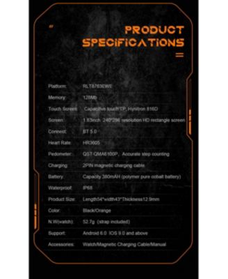 1.83'' Bluetooth Call Heart Rate Monitoring Information Push Smart Bracelet Outdoor Sports for Women Men -Orange