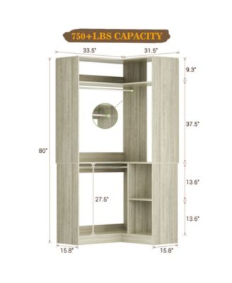 Freestanding Corner Closet Organizer, Closet System with Hanging Rods and Storage Shelves