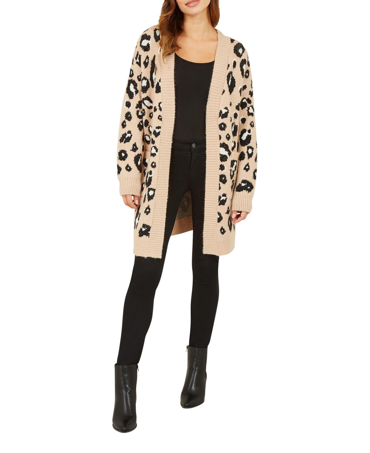 Женский кардиган Yumi Animal Intarsia Knit Long, цвет: Бежевый — фото 2