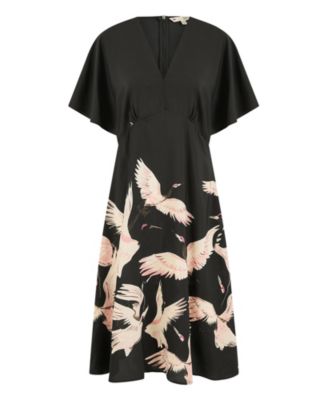 Women's Crane Print Kimono Dress