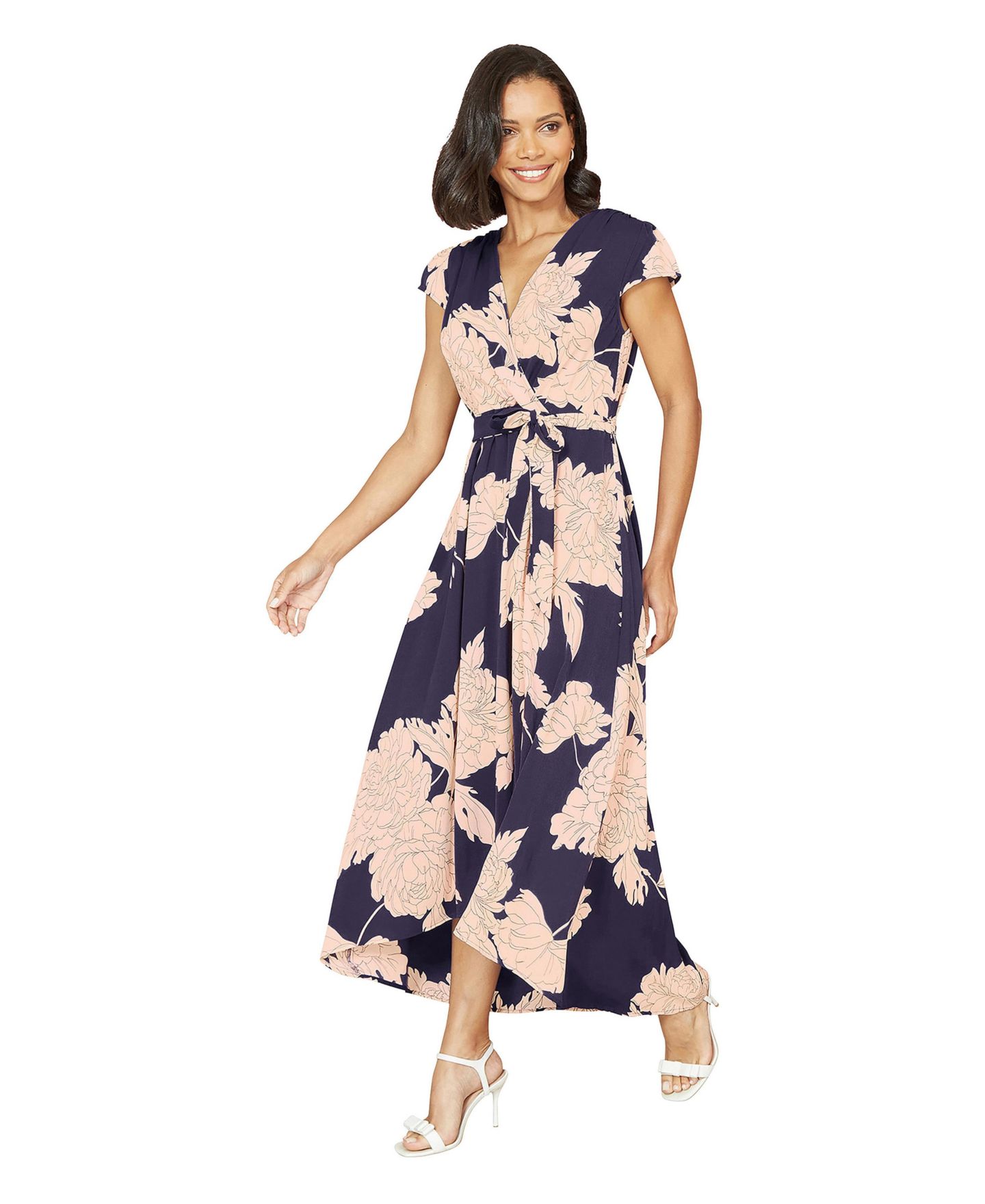 Женское платье Yumi Blossom Print Dipped Hem Wrap, цвет: Тёмно-синий — фото 3