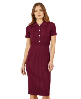 Women's Fitted Rib Knitted Midi Dress